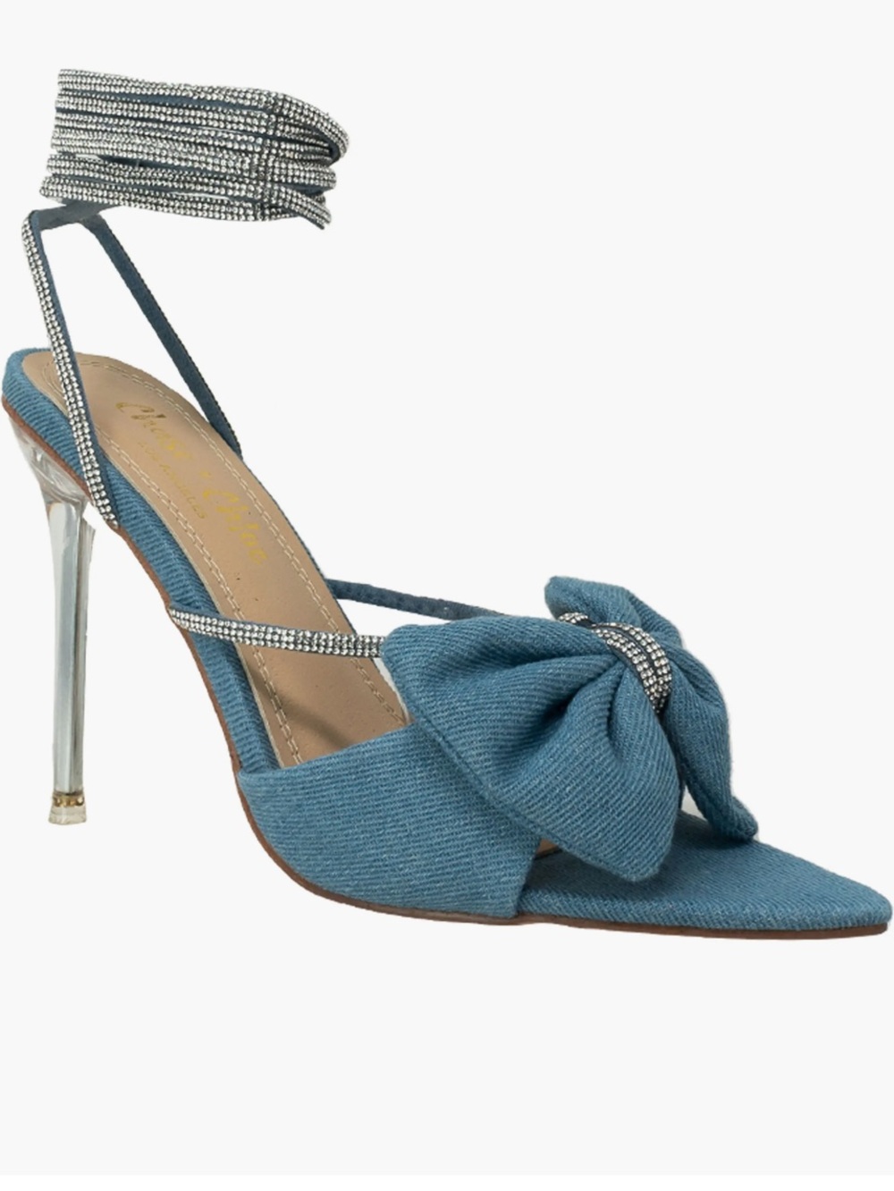 Chase + Chloe Denim Mayana Bow Clear Heel Sandal size 8